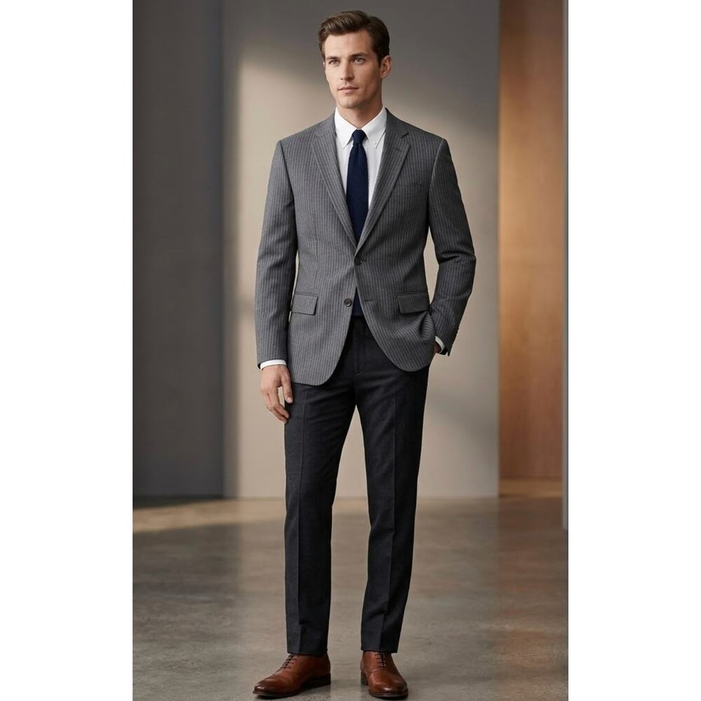 J. Crew Factory Thompson Blazer Men’s 34S Grey Pinstripe 2-Button Slim Fit EUC